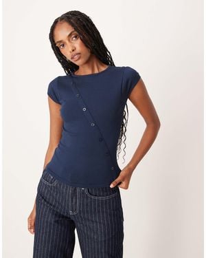 Motel Elyra Button Detail Short Sleeve Top - Blue