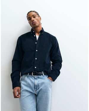 SELECTED Camisa De Pana De Corte Regular Con Cuello Abotonado En Azul Marino Oscuro