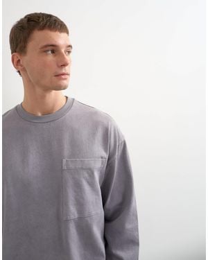 TOPMAN T-shirt épais à manches longues coupe décontractée, mink délavé - Gris