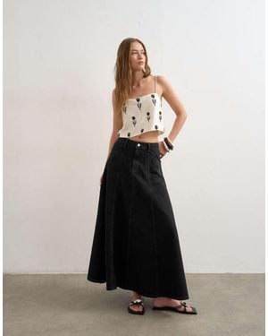TOPSHOP Denim Seamed Circle Skirt - White