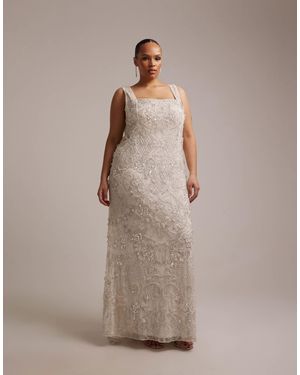 ASOS Asos Design Curve Ornate Crystal Embellished Square Neck Maxi Wedding Dress - Brown