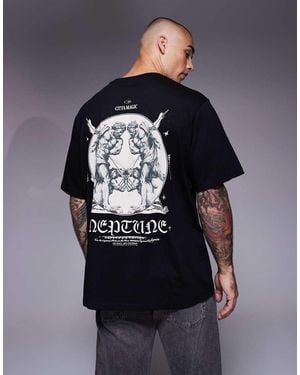 ADPT T-Shirt Oversize Nera Con Grafica Sul Retro - Blu