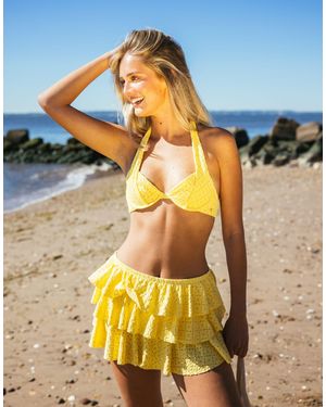 Candypants Broderie Halterneck Bikini Top - Yellow