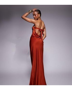 ASOS Asos Design Tall Satin Trapeze Bandeau Maxi Dress With Bow Back Detail - Red