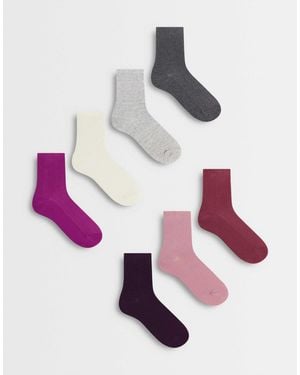 Lindex – 7er-pack gerippte knöchelsocken im mix - Pink