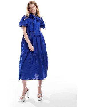 Sister Jane Puff Sleeve Bow Midaxi Dress - Blue