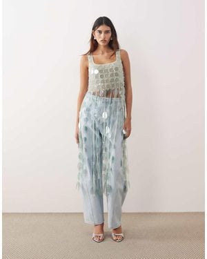 ARRANGE Futurist Sequined Crop Top With Long 3d Fringe Hem - Blue