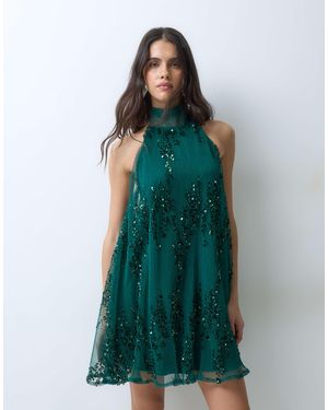TFNC London Plissiertes pailletten-neckholder-minikleid - Grün