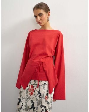 TOPSHOP Top Met Asymmetrische Hals En Striksluiting Voor - Rood