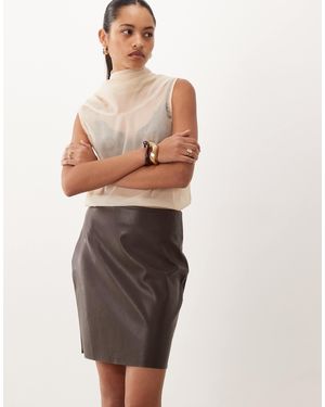 Vila Faux Leather Mini Skirt - Brown