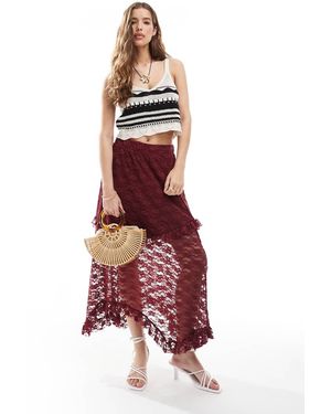 ONLY Maxi Rok Met Kant En Stroken - Rood