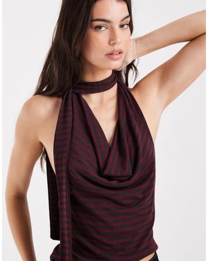 Collusion Tie Halter Neck Scarf Top - Black