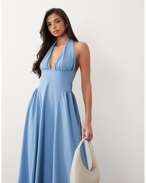 ASOS Crepe Halter Maxi Dress With Gathered Sides - Blue