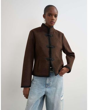 TOPSHOP Bouclé Kort Jack Met Opstaande Kraag En Lussluiting - Bruin