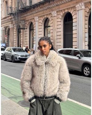 Bershka Zip-up Faux Fur Jacket - Grey