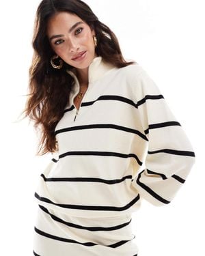 Y.A.S Pull d'ensemble en maille à rayures à col zippé - crème et noir - Blanc