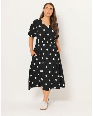 Yours Clothing Polka Dot Smock Dress - Black