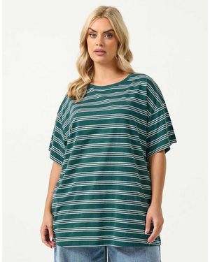 Yours Clothing Stripe Relaxed T-Shirt - Blue
