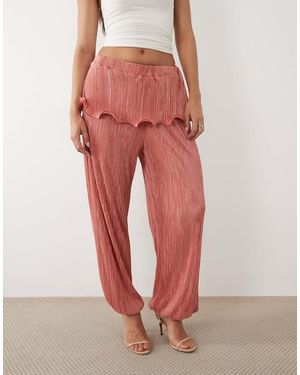 ASOS Plisse Bubble Trousers With Skirt Overlay - Red