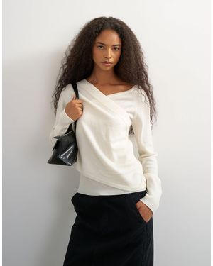 TOPSHOP Gestricktes langarm-oberteil aus wollmix mit v-ausschnitt - Natur