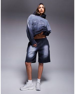 Courtside Varsity Detail Relaxed Raw Hem Short Co-ord - Blue