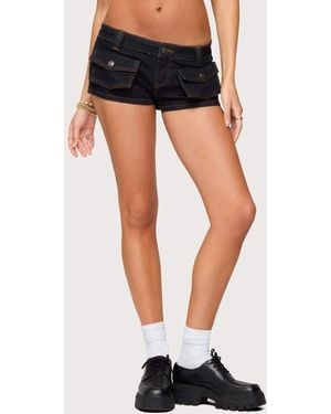 Edikted Cavella Stretchy Denim Micro Shorts - Black