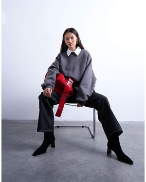TOPSHOP Sweat oversize cintré à la taille en imitation néoprène - Blanc