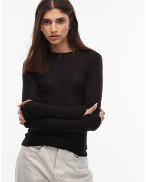 ARKET Merino Wool Knitted Semi Sheer Top With Minimal Half Zip Neck - Black