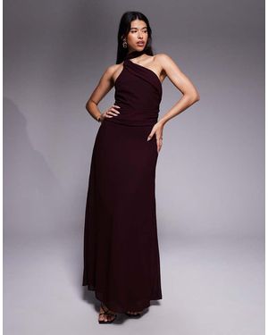 TFNC London Vestito Lungo Monospalla Nero Color Ciliegia Con Sciarpa Sul Collo - Viola