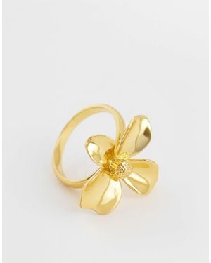 ASOS Asos Design Curve 14k Plated Ring With Flower Design - Metallic