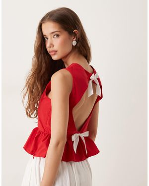 Sister Jane Open Back Peplum Top - Red