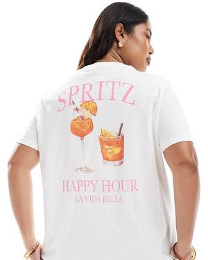 Pieces Plus Pieces Curve Oversized T-shirt With Spritz Cocktail Graphic - White