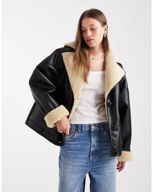 Miss Selfridge Faux Leather And Faux Fur Oversized Jacket - Blue