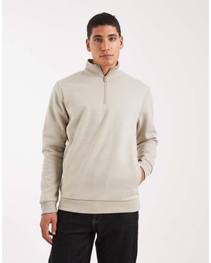 Brave Soul Quarter-zip Funnel Neck Sweatshirt - Natural