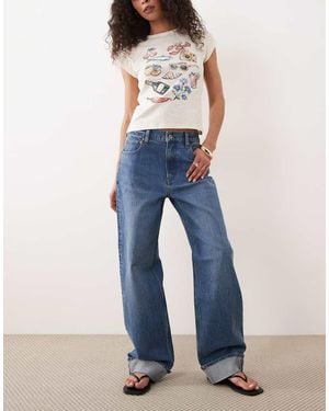 Abercrombie & Fitch Vaqueros Holgados De Talle Alto Y Estilo Años 90 Con Lavado Azul Medio Y Dobladillos Vueltos