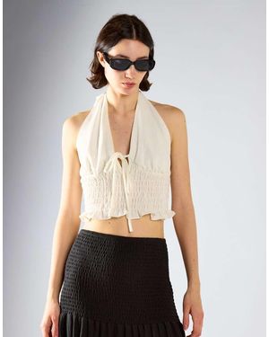 Glamorous Smocked Halter Top - White