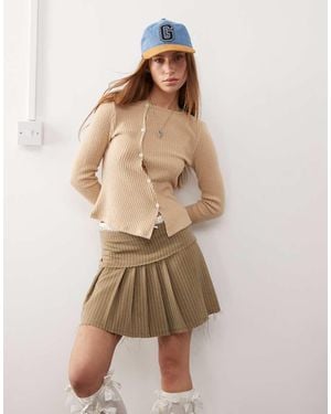 Collusion Asymmetric Button Detail Fluffy Lightweight Cardigan - Natural