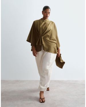 ARRANGE Curve Satin Drape Top With Hardware Detail - Green