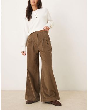 Aware Extra Wide Leg Pleat Front Corduroy Pants - Natural