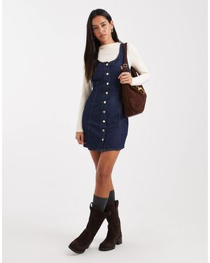 Miss Selfridge Button Through Denim Mini Dress - Blue