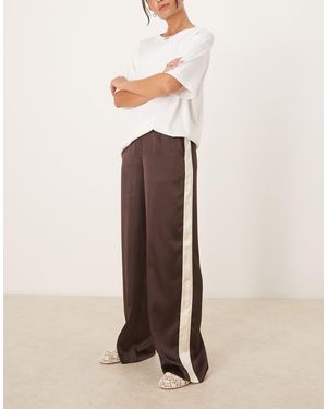 Mango Broek Van Satijn Met Zijbies - Naturel