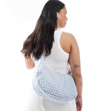 BAGGU Gingham Medium Nylon Crescent Bag - White