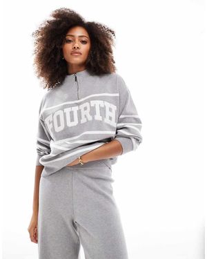 4th & Reckless Knitted High Neck Half Zip Logo Jumper Co-Ord - Grey