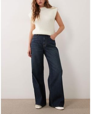 Abercrombie & Fitch Curve love jeans wide leg taille haute en délavage foncé - Bleu
