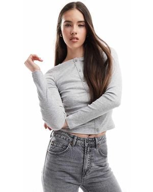 Brave Soul Fitted Button Down Long Sleeve Top - Grey