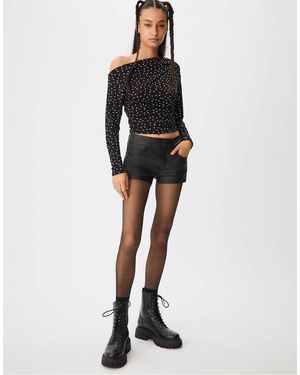 Stradivarius Waxed Mini Shorts - Black