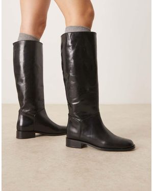 Mango Botas Por La Rodillas Negras Planas De - Negro