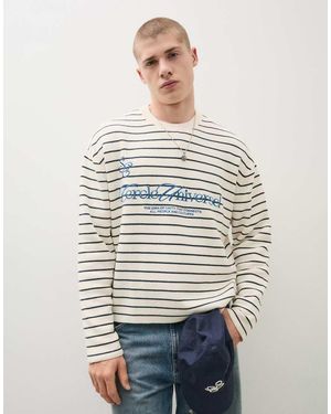 Bershka Embroidered Round Neck Jumper - Natural