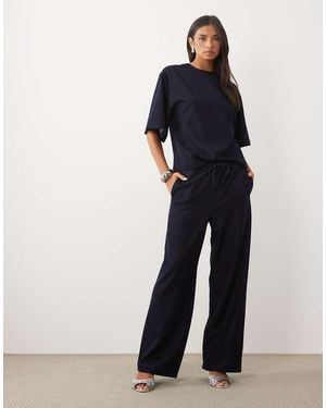 Pretty Lavish Denim Look Drawstring Wide Leg Trousers - Blue