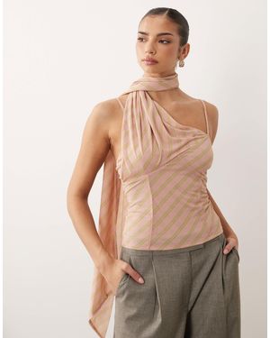 ASOS Stretch Chiffon Scarf Wrap Top - Natural